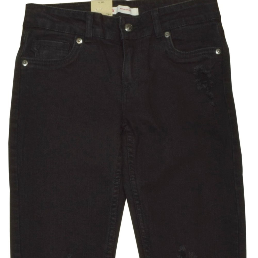 Levi's Girl's Distressed Rip and Repair Boyfriend Jeans-Black